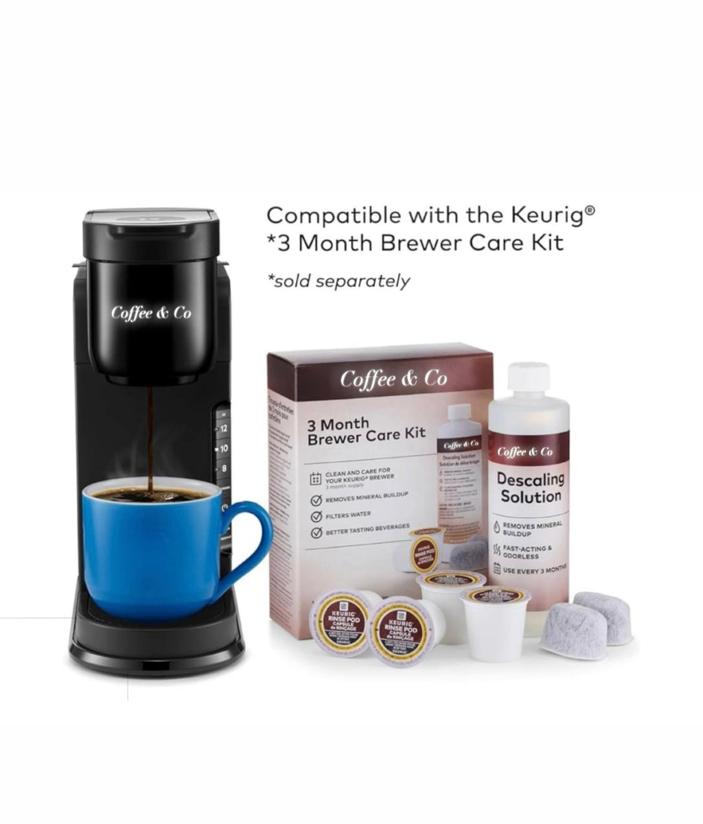 Coffee & Co -Express Single Serve K-Cup Pod Coffee Maker, 3 Brew Sizes, Strong Button Feature, 42oz Removable Reservoir, Black