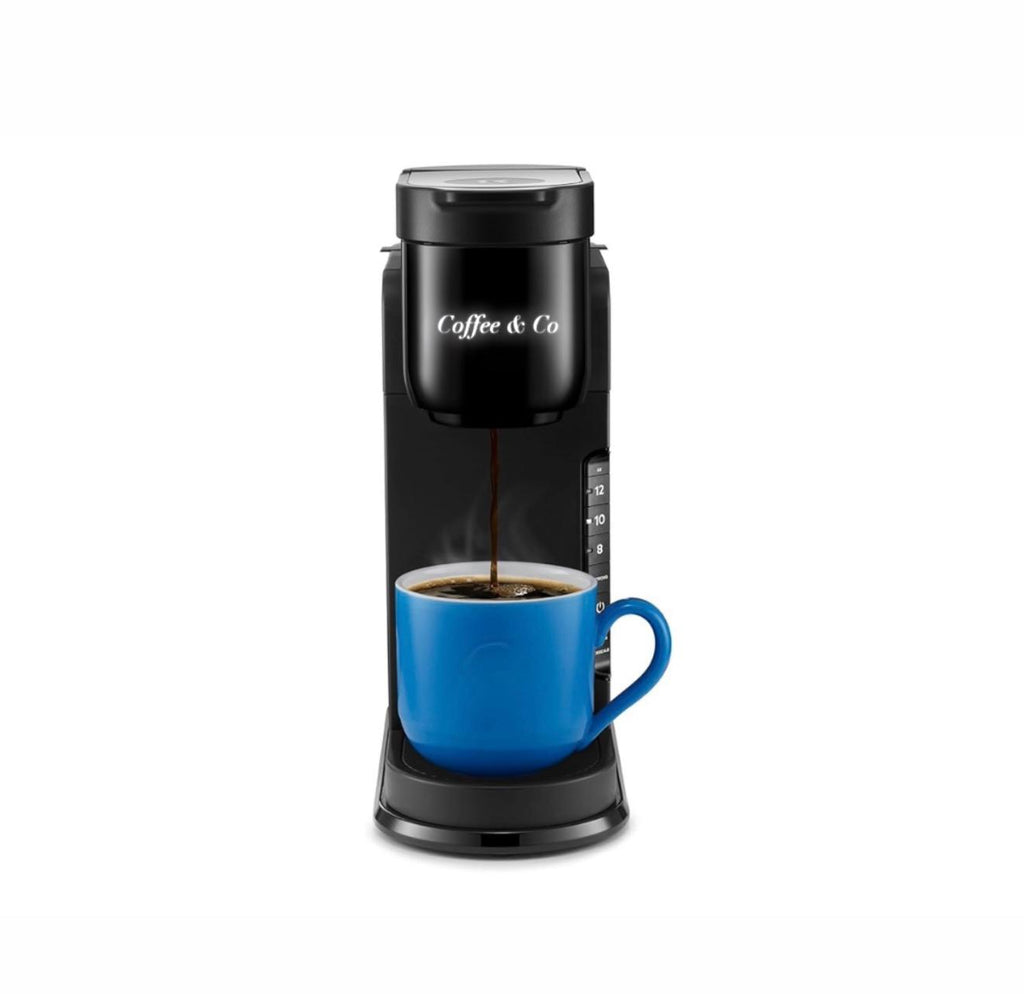Coffee & Co -Express Single Serve K-Cup Pod Coffee Maker, 3 Brew Sizes, Strong Button Feature, 42oz Removable Reservoir, Black