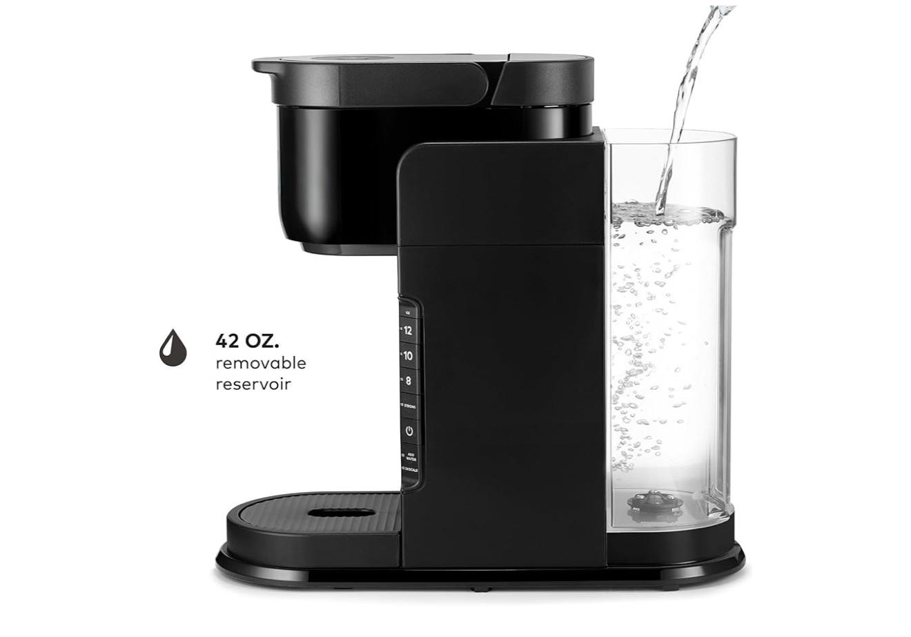 Coffee & Co -Express Single Serve K-Cup Pod Coffee Maker, 3 Brew Sizes, Strong Button Feature, 42oz Removable Reservoir, Black